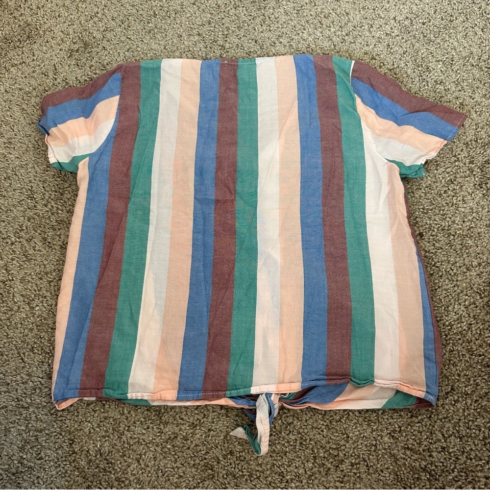 Madewell Novel Tie-Front Button Top in Flagstaff Stripe  Multicolor Preppy - Picture 7 of 7